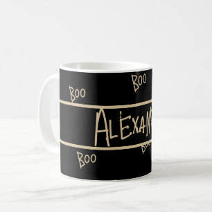 Caneca De Café Halloween personalizado em preto e dourado boo