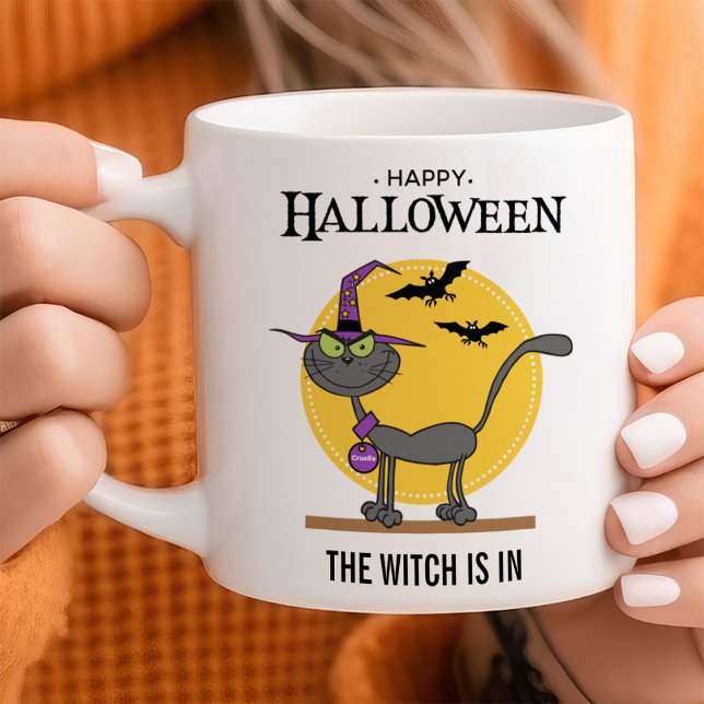 Caneca De Café Halloween Personalizável de Gato Mischievo (Criador carregado)