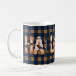 Caneca De Café Halloween Plaid Pumpkin Typography