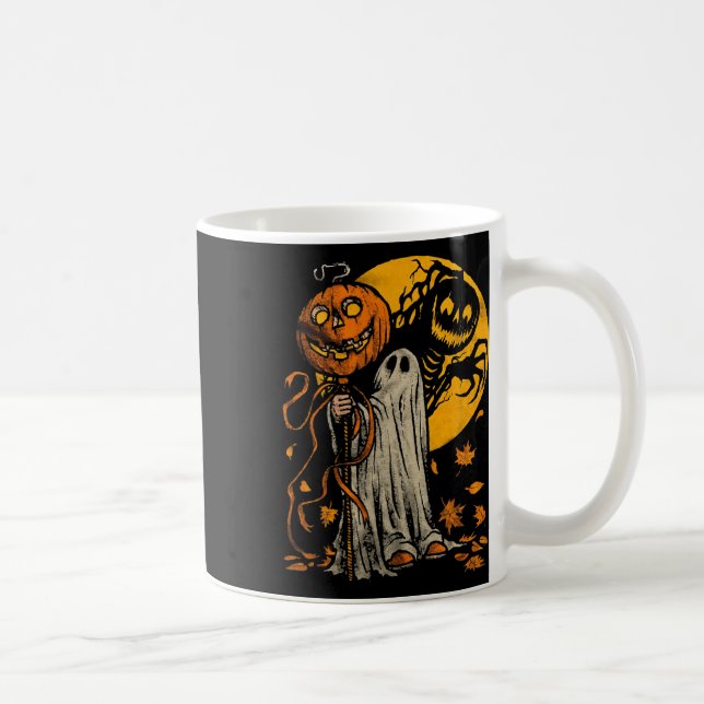 Caneca De Café Halloween Pumpkin Fantasma do outono deixa arte gr (Direita)