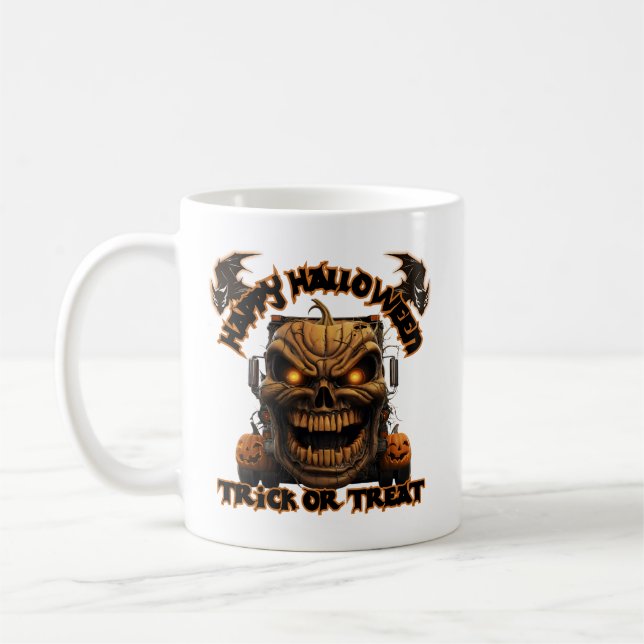 Caneca De Café Halloween Pumpkin Monster Truck Spooky Assombrado  (Esquerda)