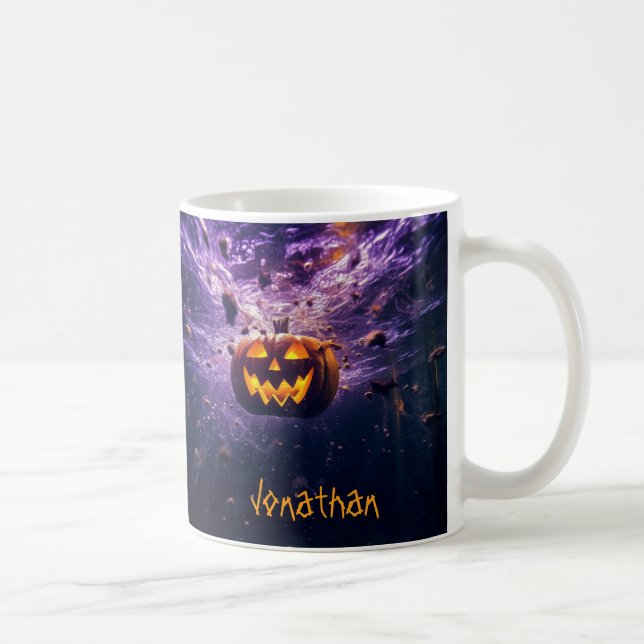 Caneca De Café Halloween Púrpura de Jack-o-Lanterna Personalizado (Direita)
