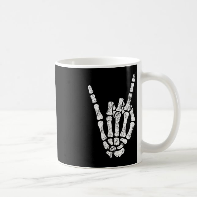 Caneca De Café Halloween Rock Hand Sinal Skeleton Rock N Roll Sym (Direita)