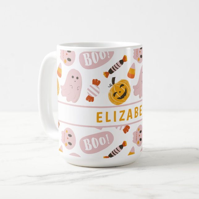 Caneca De Café Halloween Rosa Personalizado (Frente Esquerda)