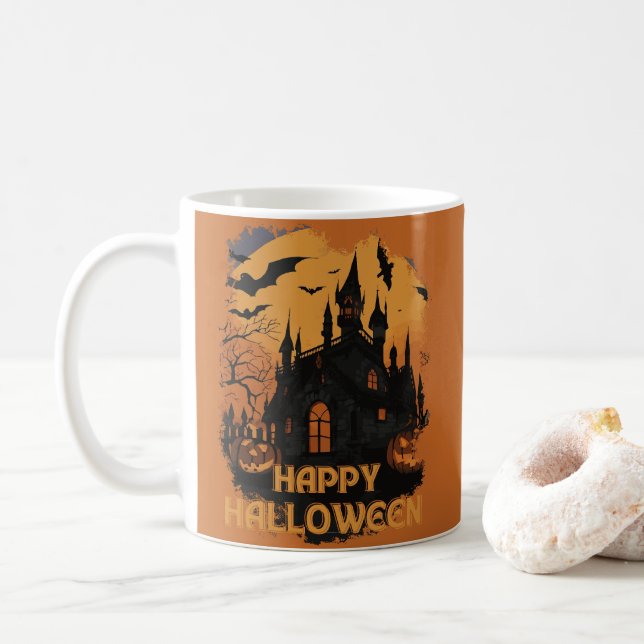 Caneca De Café Halloween-Schloss unter Mondlicht (Com Donut)