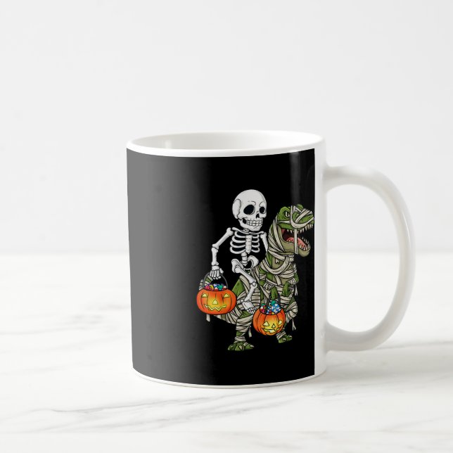 Caneca De Café Halloween Skeleton Andando Mummy Dinossaur T Rex D (Direita)