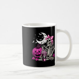Caneca De Café Halloween Skeleton Bebendo Café Coquetel Rosa B