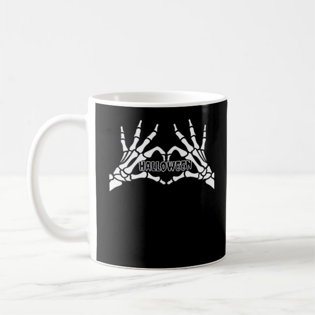 Caneca De Café Halloween - Skeleton Mãos Coração (Esquerda)