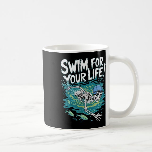 Caneca De Café Halloween Skeleton Nadando Natação Para Sua Vida S (Direita)