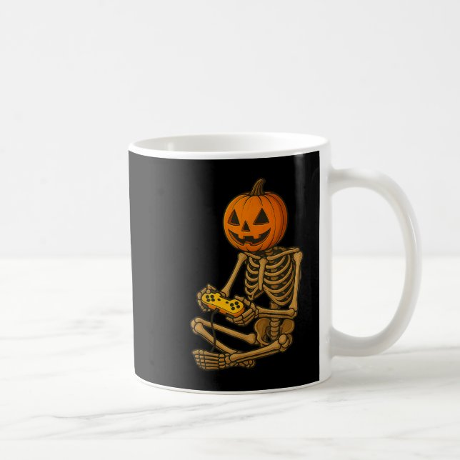 Caneca De Café Halloween Skeleton Pumpkin Gamer Video Gaming Men  (Direita)
