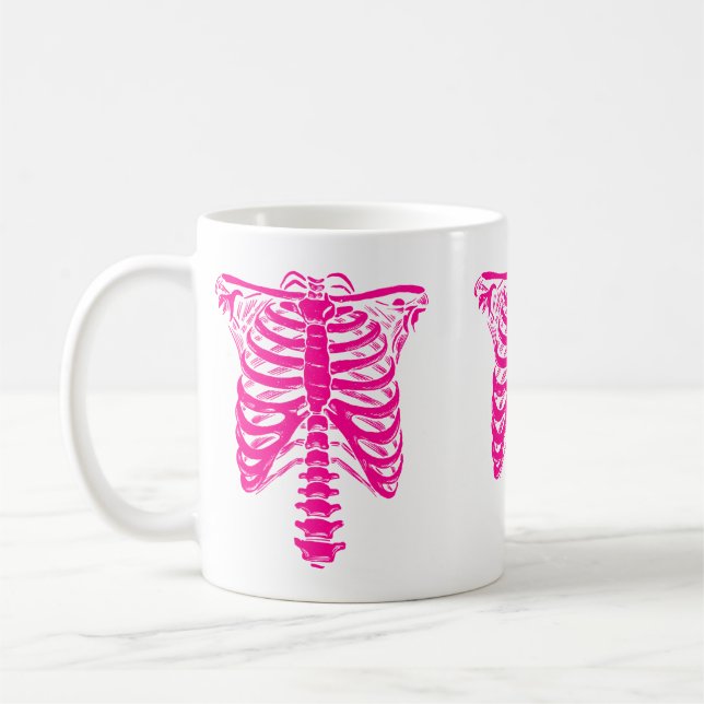 Caneca De Café halloween Skeleton Rib Cage rosa (Esquerda)
