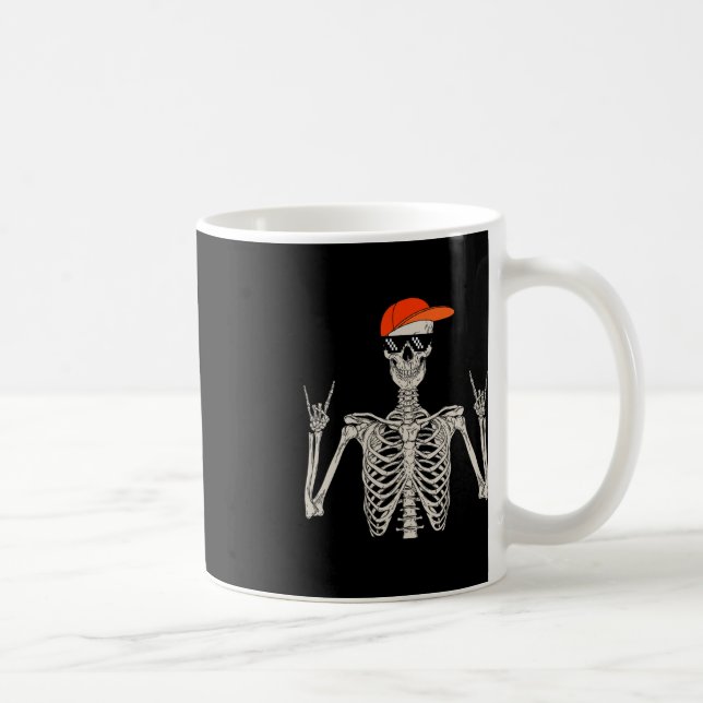 Caneca De Café Halloween Skeleton Rock On Hand Skeleton Men (Direita)