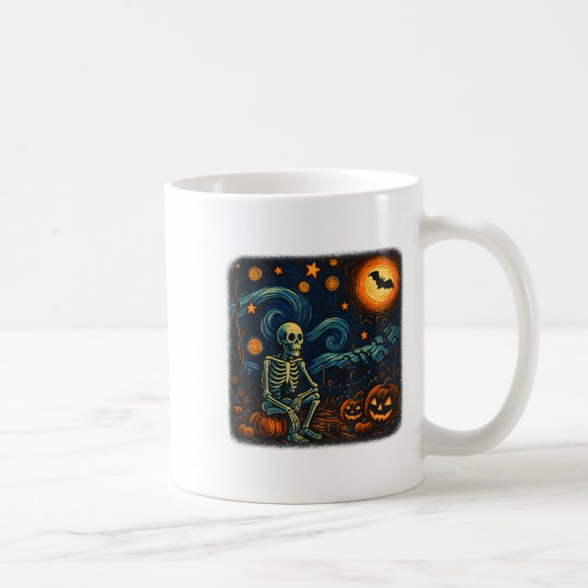 Caneca De Café Halloween Skeleton Starry Night Van Gogh Pumpkin (Direita)