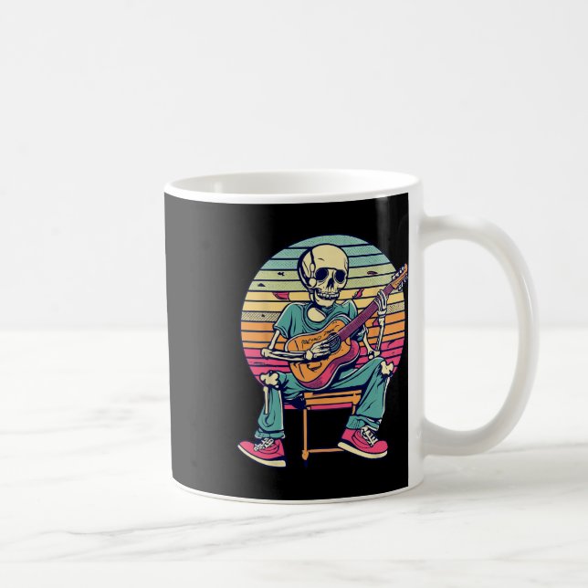 Caneca De Café Halloween Skeleton Tocando Guitarra Rock E Roll E (Direita)