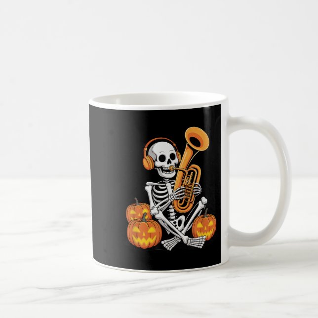 Caneca De Café Halloween Skeleton Tuba Tubist  (Direita)