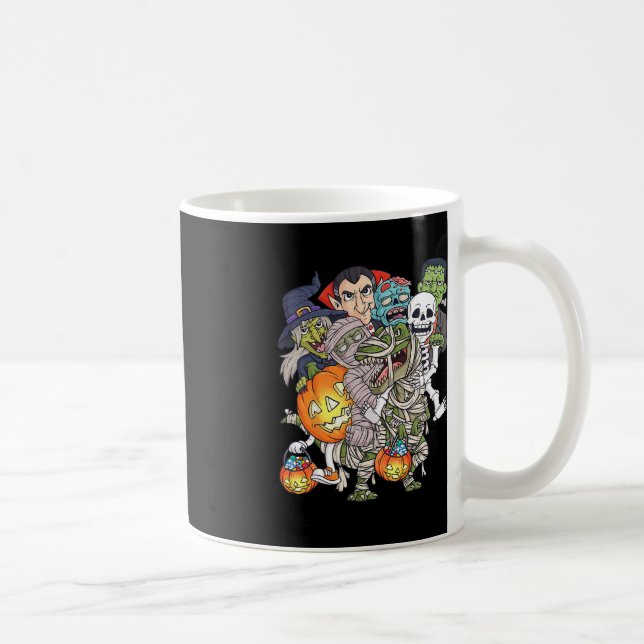 Caneca De Café Halloween Skeleton Zombie Andando Mummy T Rex Engr (Direita)
