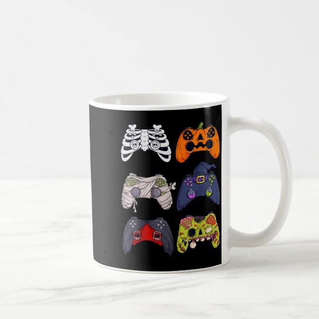 Caneca De Café Halloween Skeleton Zombie Gaming Controllers Mummy (Direita)