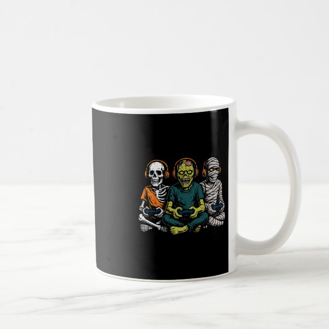 Caneca De Café Halloween Skeleton Zombie Mummy Gamer Video Gaming (Direita)