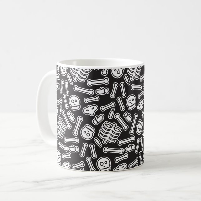 Caneca De Café Halloween Skeletons Patterno (Frente Esquerda)
