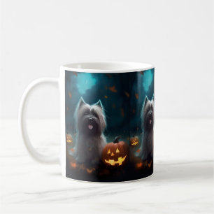 Caneca De Café Halloween Skye Terrier Com Pumpkins Assustado