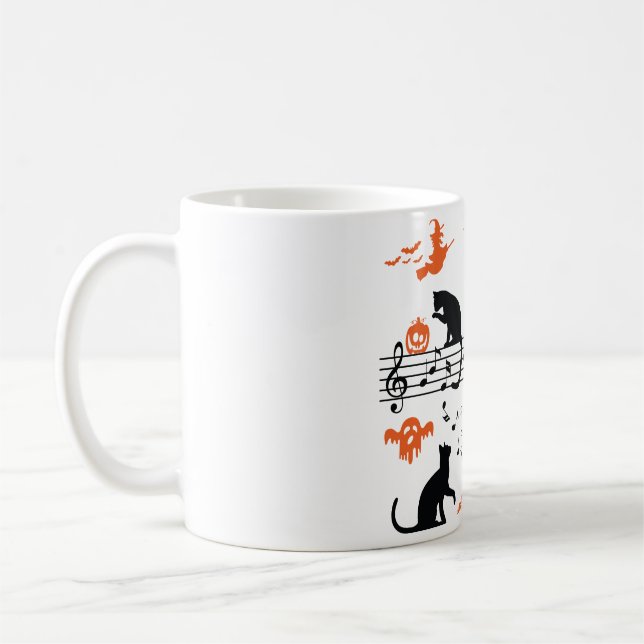 Caneca De Café "Halloween Spooky and Scary Cats" Tocando Música N (Esquerda)