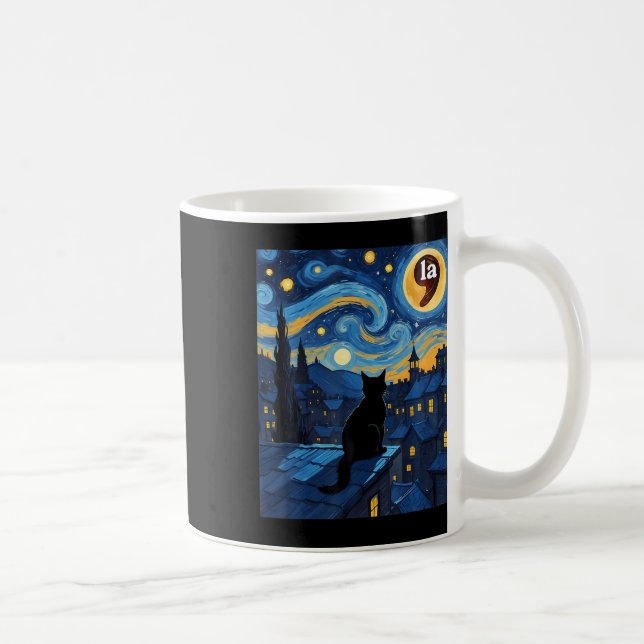 Caneca De Café Halloween Starry Night Black Cat Comma La Kamala H (Direita)