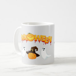 Caneca De Café Halloween theme: Ghosts and pumpkin