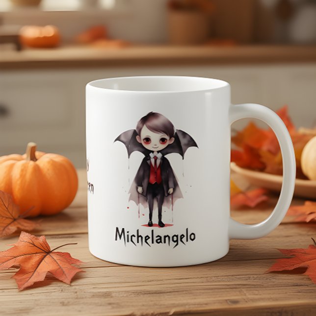 Caneca De Café Halloween Vampire Kid Personalize (Criador carregado)