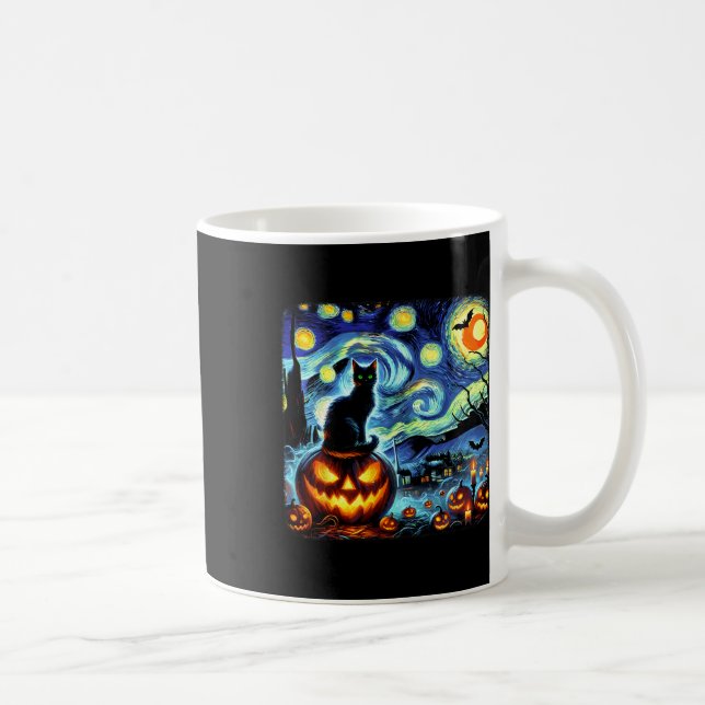 Caneca De Café Halloween Van Gogh Starry Night Black (Direita)