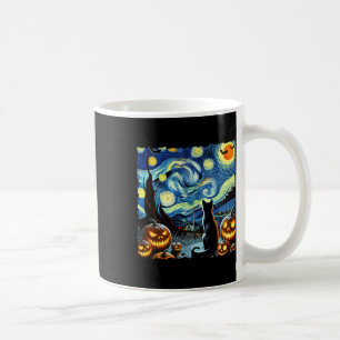 Caneca De Café Halloween Van Gogh Starry Night Black Cat