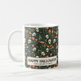 Caneca De Café Halloween Verde de Skules e Flores