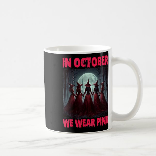 Caneca De Café Halloween Vibes Feiticeira do Cancer da Mama em ou (Direita)