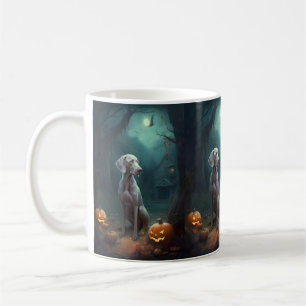 Caneca De Café Halloween Weimaraner Com Pumpkins Assustado