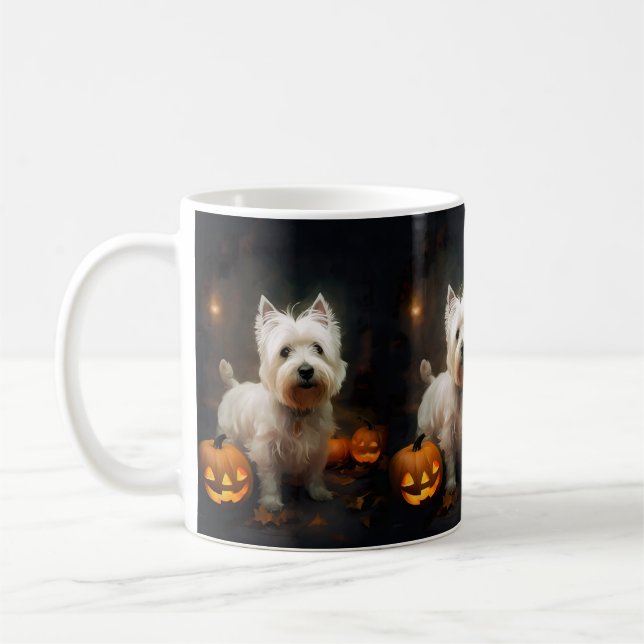 Caneca De Café Halloween West Highland White Terrier Pumpkins (Esquerda)