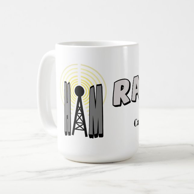 Caneca De Café Ham Radio Mug com Repetidor e Chamar Sinal (Frente Esquerda)