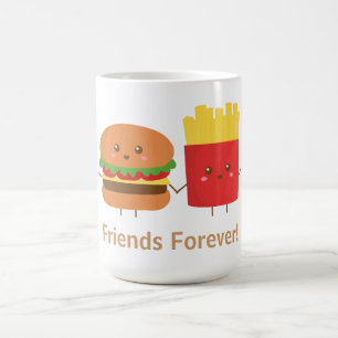 Caneca De Café Hamburger e Batata Frita Fofos, Amigos Para Sempre