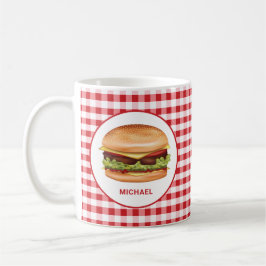 Caneca De Café Hamburger Em Red Gingham Com Texto Personalizado
