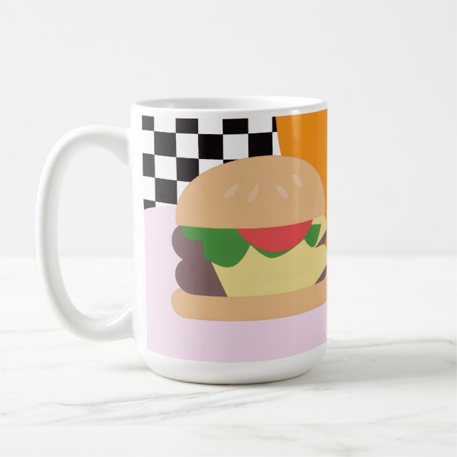 Caneca De Café Hambúrguer Negrito Xadrez Rosa Laranja Preto  (Esquerda)