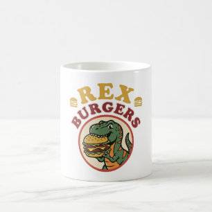 Caneca De Café Hambúrgueres Retro Rex T-Rex Comendo Cheeseburger