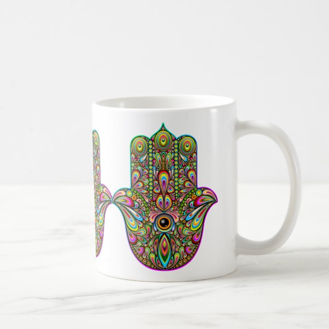 Caneca De Café Hamsa Fatma Mão Arte Psicodélica (Direita)
