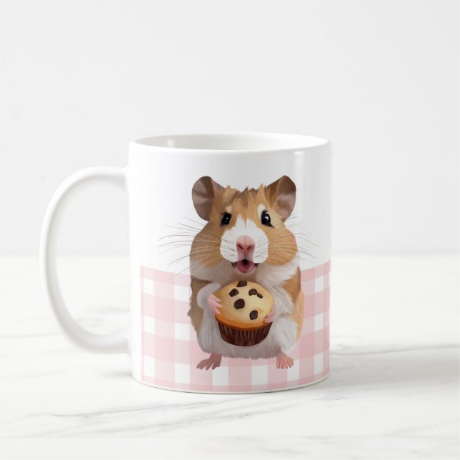 Caneca De Café Hamster Bonito Com Gingham Rosa De Muffin (Esquerda)