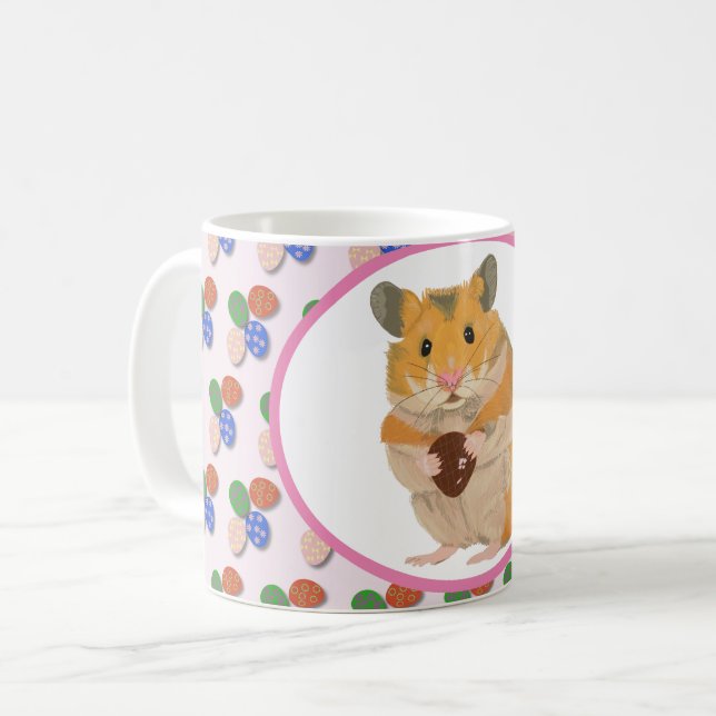 Caneca De Café Hamster Bonito segurando um Ovo de Páscoa (Frente Esquerda)