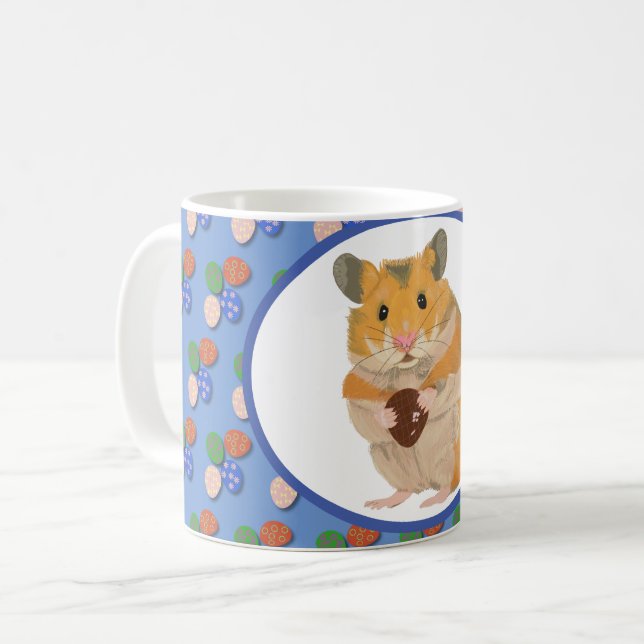 Caneca De Café Hamster Bonito segurando um Ovo de Páscoa (Frente Esquerda)
