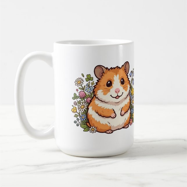 Caneca De Café "Hamster Fofo & Flores Silvestres Tom e Bege (Esquerda)