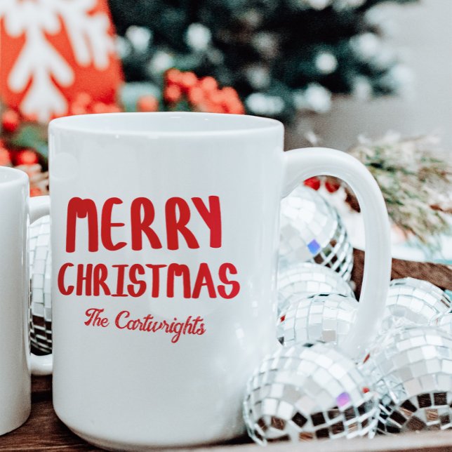 Caneca De Café Hand-drawn Block Letters Merry Christmas Greeting (Criador carregado)