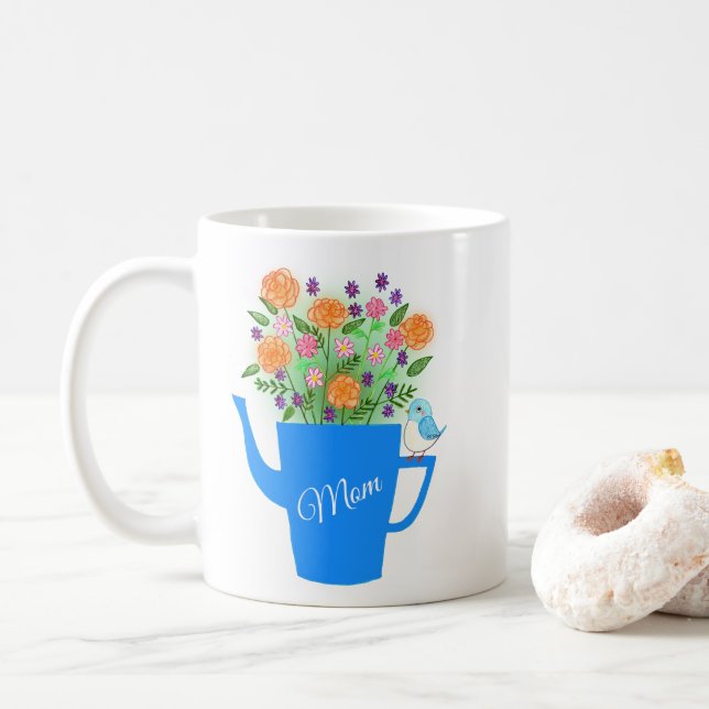 Caneca De Café Hand-drawn Floral Bird Art Mothers Day gift (Com Donut)