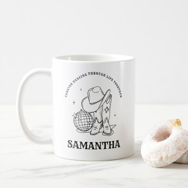 Caneca De Café Hand Drawn Modern Black and White Western Bff (Com Donut)