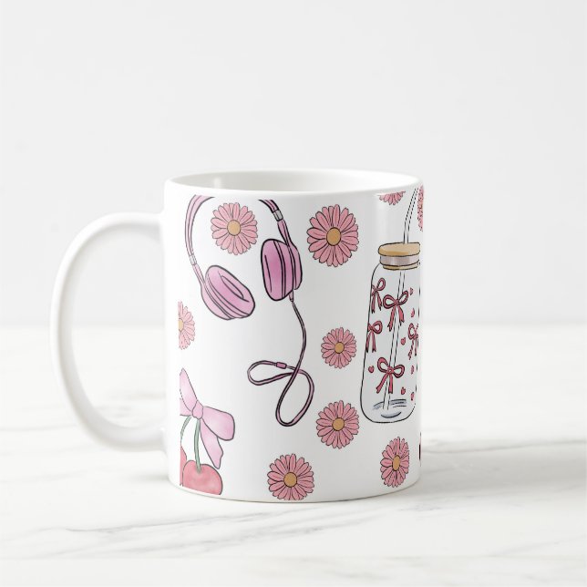 Caneca De Café Hand-drawn Pink Girly Elements Seamless Pattern (Esquerda)
