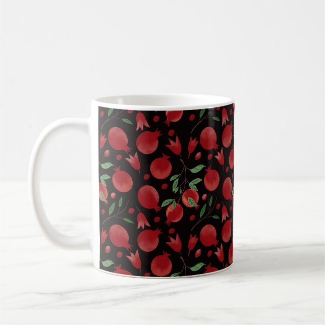 Caneca De Café Hand-drawn Pomegranate Fruits Seamless Pattern (Esquerda)