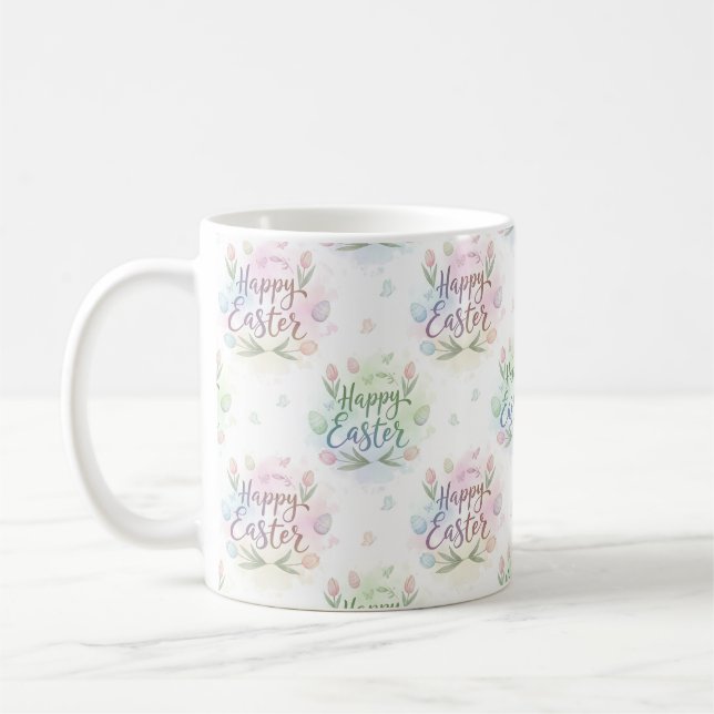 Caneca De Café Hand-Lettered Happy Easter Watercolor (Esquerda)